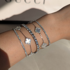 Silver clover bracelet set