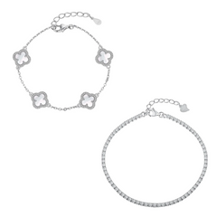 Silver clover bracelet set
