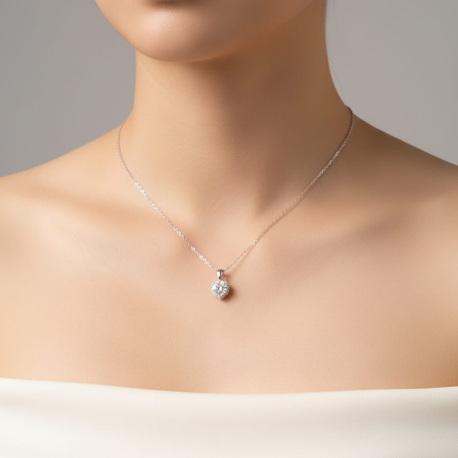 Necklace with a pendant on a plain background