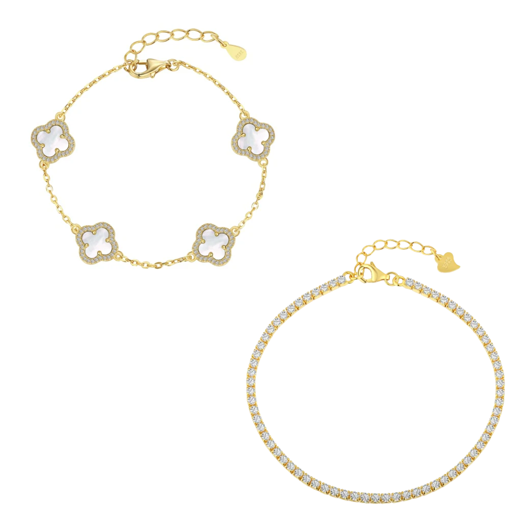 Gold clover bracelet set