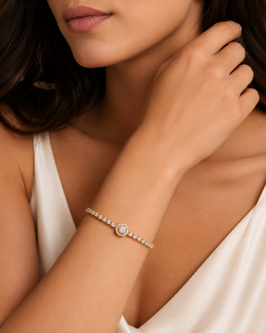 Solitaire gold tennis chain bracelet