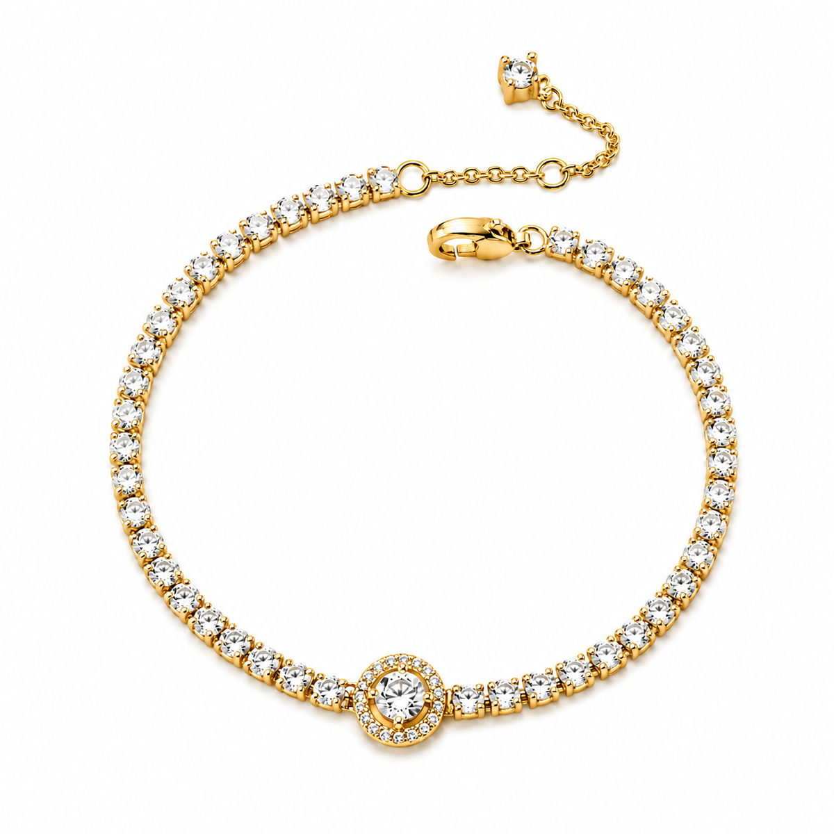 Solitaire gold tennis chain bracelet