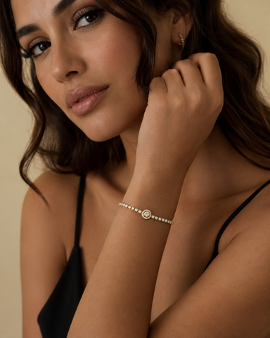 Solitaire gold tennis chain bracelet