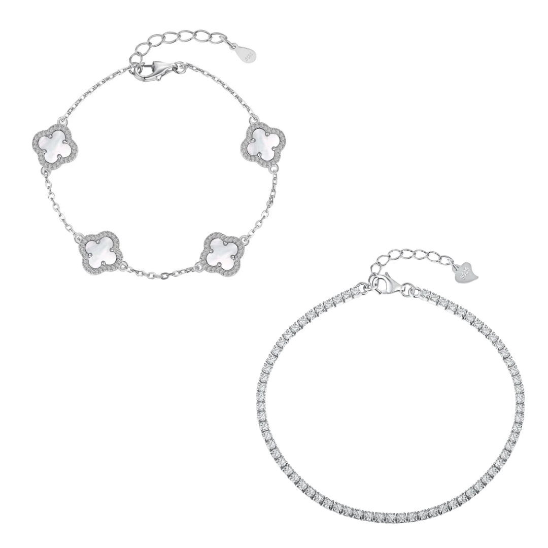 Silver clover bracelet set