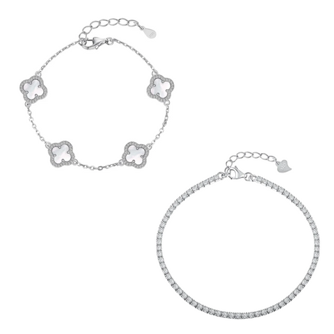 Silver clover bracelet set