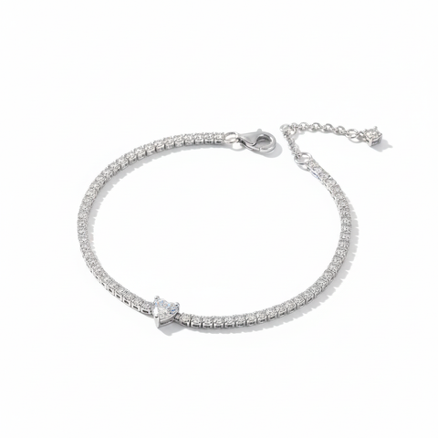 Sterling Silver tennis chain heart bracelet